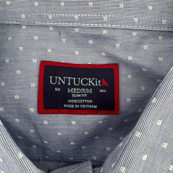 UNTUCKit Mens Medium Short Sleeve Button Down Shirt Slim Fit Blue Dot - Picture 4 of 7